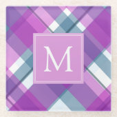 Lila Tartan Monogramm Glasuntersetzer (Vorderseite)