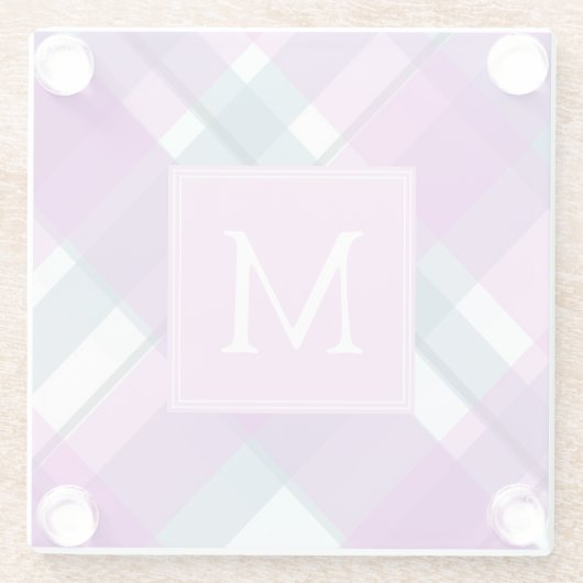 Lila Tartan Monogramm Glasuntersetzer (Rückseite)