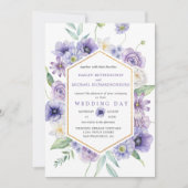 Lila Täschen, Anemonen, Rose Blumenhochzeit | Einladung (Vorderseite)