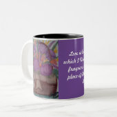 Lila Tasse, violette Blumen, Helen Keller Gedicht Zweifarbige Tasse (Vorderseite Links)