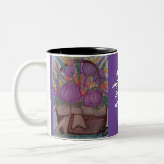 Lila Tasse, violette Blumen, Helen Keller Gedicht Zweifarbige Tasse