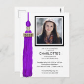 Lila Tassel Foto Abschluss Einladung Postkarte (Vorne/Hinten)