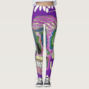 Lila Tattoo Zucker-Schädel Leggings