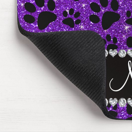 Lila Tatzen des Glitters des Nameindigos schwarzer Mousepad (Ecke)