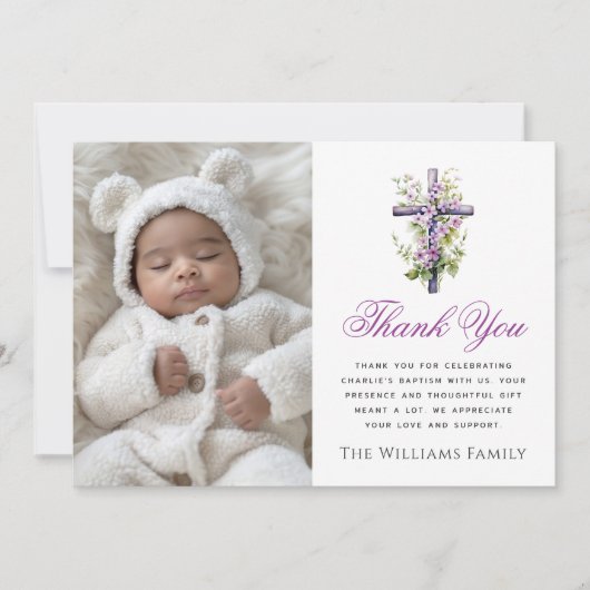 Lila Taufe der Blume Wasserfarbe vielen Dank Dankeskarte (Vorderseite)