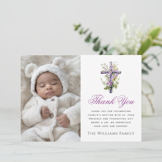 Lila Taufe der Blume Wasserfarbe vielen Dank Dankeskarte (Stehend Vorderseite)