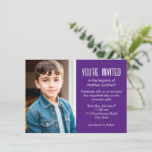 Lila Taufe des Heiligen Fotos Einladung (Stehend Vorderseite)