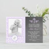 Lila Taufe - Einladungen (Stehend Vorderseite)