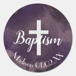 Lila Taufe im Wasserfarben nach Namen des Kindes Runder Aufkleber