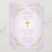 Lila Taufen-Foto des Goldkreuzs Einladung (Vorne/Hinten)