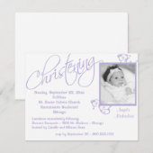 Lila Taufrolle für Baby-Mädchen Einladung (Vorne/Hinten)