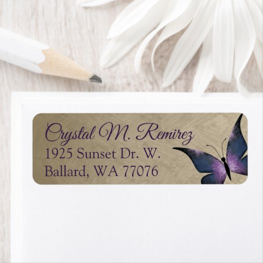 Lila Taupe Butterfly Rücksendeadressen-Aufkleber (Insitu)