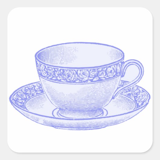 Lila Teacup Quadratischer Aufkleber (Vorderseite)