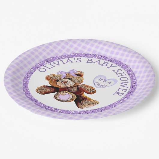 LILA Teddy Bear Baby Duschpapier Teller (Schrägansicht)