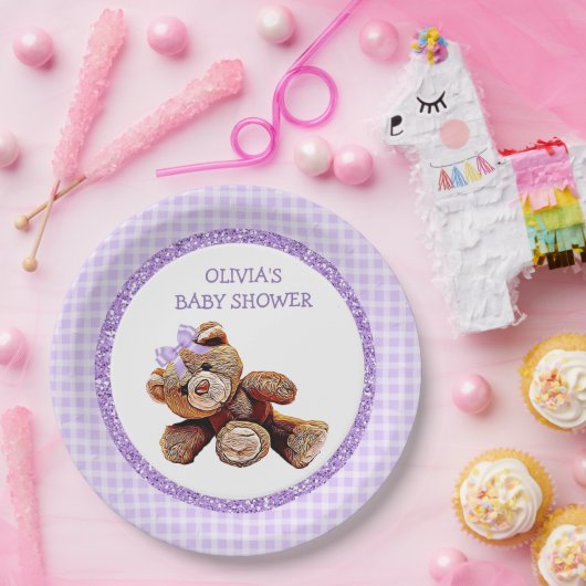 LILA Teddy Bear Baby Duschpapier Teller (Party)