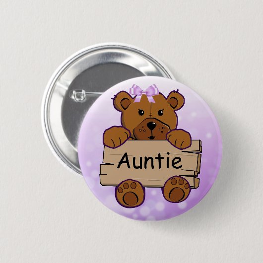 Lila Teddy Bear Babydusche Button (Vorne & Hinten)