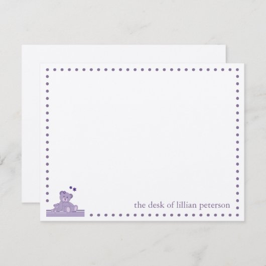 Lila Teddy Bears Personalisierte Note Card Mitteilungskarte (Vorne/Hinten)