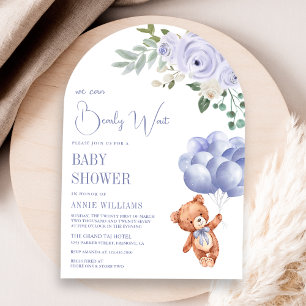 Lila Teddybär-Balloons Floralbogen Baby Shower Einladung