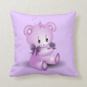 Lila Teddybär mit Rose Kissen