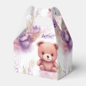 Lila Teddybär und Blume - Babydusche Geschenkschachtel (Rückseite)