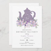 Lila Tee für zwei Geburtstage Einladung (Vorne/Hinten)