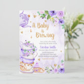 Lila Tee-Party Babydusche Einladung (Stehend Vorderseite)