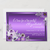 Lila Tee Party Kindergeburtstag Einladung (Vorderseite)