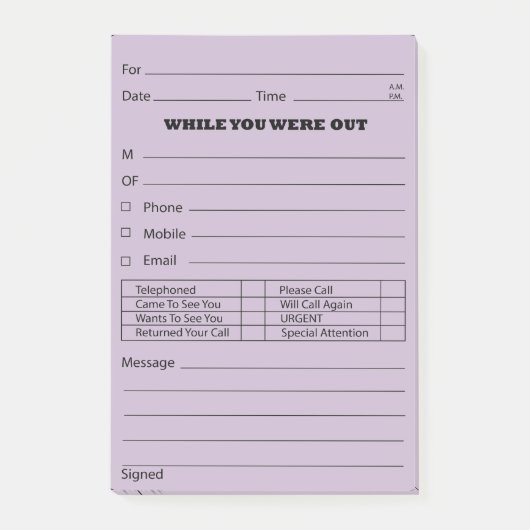 Lila Telefon-Mitteilungs-Posten ist es Post-it Klebezettel (Vorderseite)