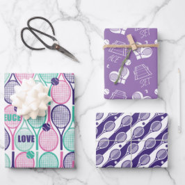 💜 Lila Tennismotive auf Packpapier Geschenkpapier Set
