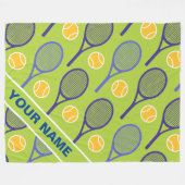 🎾 Lila Tennisschläger auf Grün, individuelle Name Fleecedecke (Vorderseite (Horizontal))