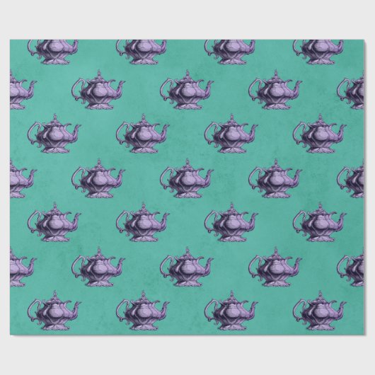 Lila Tepots auf Aquamarinen Geschenkpapier (Flach)