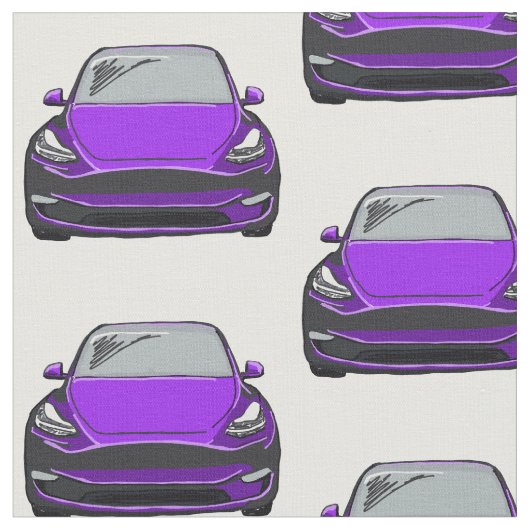 Lila Tesla Model Y Handgezeichnete Skizze Stoff (Nahaufnahme)