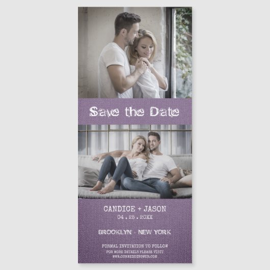 Lila Textil Textil Verlobt Romantische Paar Magnetkarte (Vorderseite)