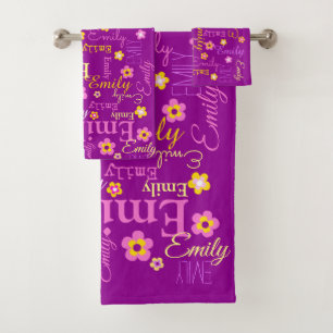 Lila Texttücher des Emily-Blumennamens Badhandtuch Set