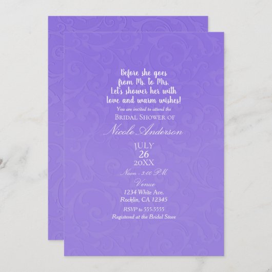 Lila Textur Moderner Chic Elegantes Brautparty Einladung (Vorne/Hinten)