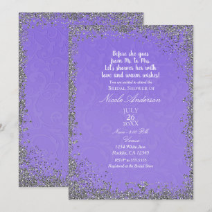Lila Textur Silber Glitter Moderne Brautparty Einladung
