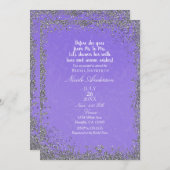 Lila Textur Silber Glitzer Modernes Brautparty Einladung (Vorne/Hinten)