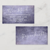 Lila texturierter Grunge "Wir haben uns bewegt Begleitkarte (Vorne/Hinten)