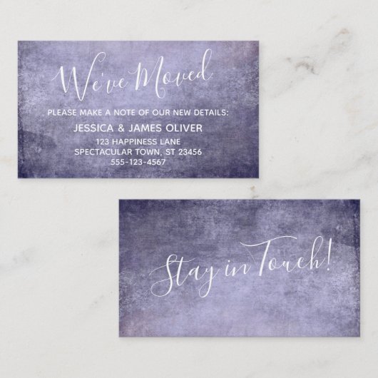 Lila texturierter Grunge "Wir haben uns bewegt Begleitkarte (Vorne/Hinten)