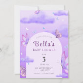 Lila Thema Butterfly Baby Dusche Einladung (Vorderseite)