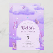 Lila Thema Butterfly Baby Dusche Einladung (Vorne/Hinten)