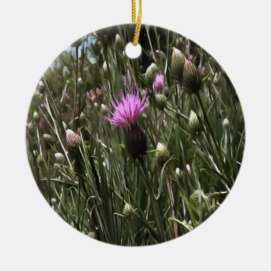 Lila Thistle Wildblume Realistische Kunst Keramik Ornament (Vorne)