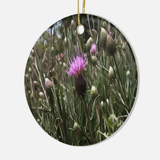 Lila Thistle Wildblume Realistische Kunst Keramik Ornament (Links)