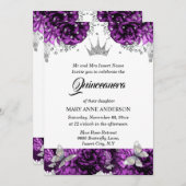 Lila Tiara-Schmetterling-Rose quinceanera Einladung (Vorne/Hinten)