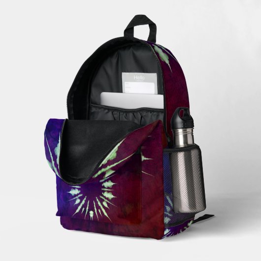 Lila Tie Dye Bedruckter Rucksack (Rückseitige Ecke links (Offen) )