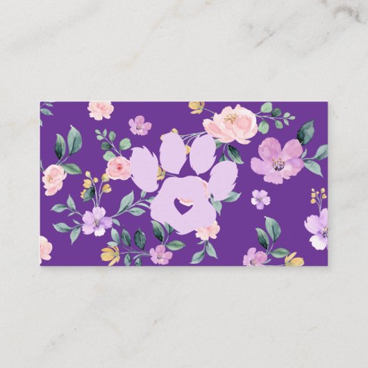 Lila Tier Sitter Groomer Paw Visitenkarte (Rückseite)