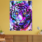 Lila Tiger Head Portrait Leinwand Printmedien (Insitu (Wohnzimmer))
