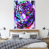 Lila Tiger Head Portrait Leinwand Printmedien (Insitu (Schlafzimmer))