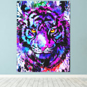 Lila Tiger Head Portrait Leinwand Printmedien (Insitu (Holzboden))