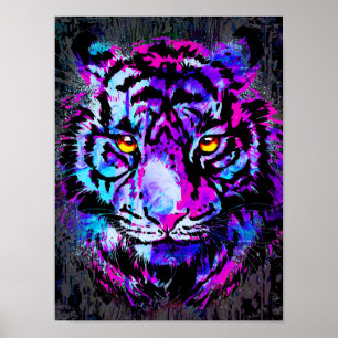 Lila Tiger Head Portrait - Tiger Poster drucken